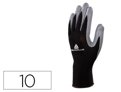 Guantes deltaplus de punto poliéster y nitrilo negro-gris talla 10 XL